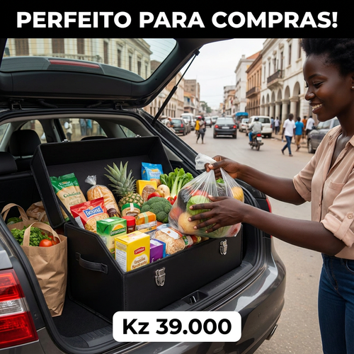 🇦🇴🔥 Luanda 🚘✨ Caixa Organizadora para Porta-Malas 💼 Grande Capacidade 📦 Dobrável e fácil guardar 💎 Couro elegante 🚘 Mantém carro sempre limpo