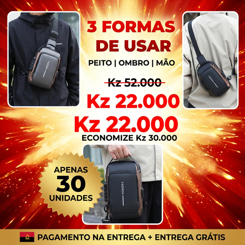 🚨🔥🇦🇴 PROMOÇÃO ESPECIAL LUANDA!—🔒🛡️Bolsa Peitoral Masculina com Cadeado + Porta USB 🔋⚡—📱💼Grande Capacidade para Telemóvel e Acessórios—🕶️Design Moderno e Antifurto—🚶‍♂️Perfeita para Trabalho, Passeio e Dia a Dia— Entrega Grátis + COD! 🚚