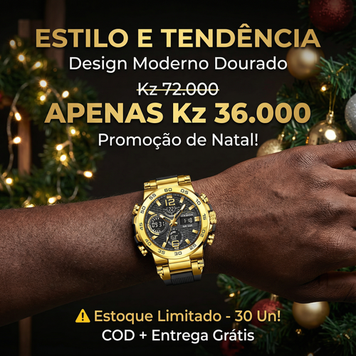 🇦🇴Estilo Moderno para Luanda | Relógio Masculino Duplo Display ⌚🔥 À Prova de Água 💧 | Luz Noturna 🌙 | Design Forte para Homens Modernos 💎