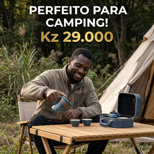 🇦🇴🔥Luanda 🍵✨ Conjunto Chá Portátil 🎒 Uma chaleira + 3 copos ☕ Cerâmica azul com dourado 💎 Estilo luxo leve 💼 Ideal para viagem, carro e escritório 🎁 Presente elegante🎁Ótimo presente