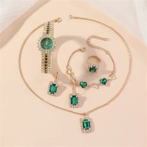 💎Conjunto incrível com relógio, colar, anel, pulseira e brincos💎