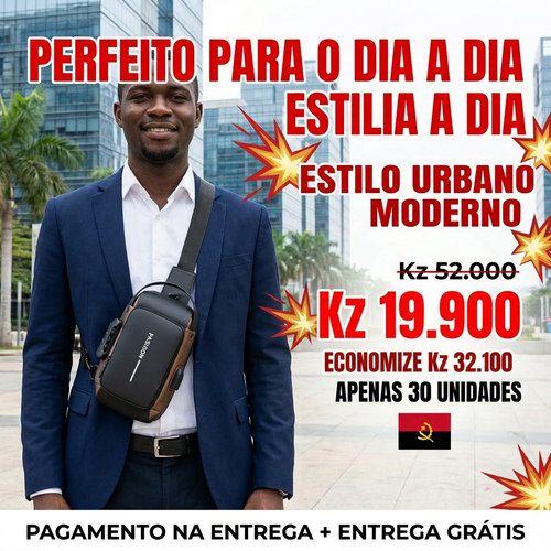 🚨🔥🇦🇴 PROMOÇÃO ESPECIAL LUANDA!—🔒🛡️Bolsa Peitoral Masculina com Cadeado + Porta USB 🔋⚡—📱💼Grande Capacidade para Telemóvel e Acessórios—🕶️Design Moderno e Antifurto—🚶‍♂️Perfeita para Trabalho, Passeio e Dia a Dia— Entrega Grátis + COD! 🚚