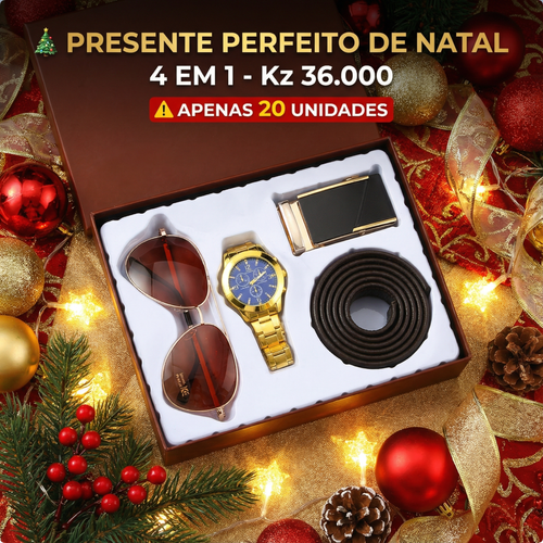 🎄 Luanda🎁 Conjunto Premium Masculino: Relógio ⌚ + Óculos 👓 + Cinto 👔 + Fivela ✨ — Elegância completa para qualquer ocasião