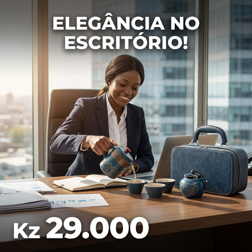🇦🇴🔥Luanda 🍵✨ Conjunto Chá Portátil 🎒 Uma chaleira + 3 copos ☕ Cerâmica azul com dourado 💎 Estilo luxo leve 💼 Ideal para viagem, carro e escritório 🎁 Presente elegante🎁Ótimo presente