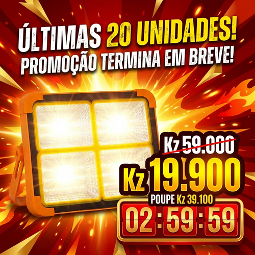 🇦🇴🔥Luanda ⚡💡 Lâmpada Solar Ultra Forte 🌞🔋 Recarregável sem Eletricidade 💡✨ Ilumina Toda Noite 🌙🏠 Ideal para Casa, Emergência 🚨, Negócio Noturno 🛒⛺ Camping 🔦⚡ Longa Duração 💰🚚 Entrega Grátis + Pagamento na Entrega