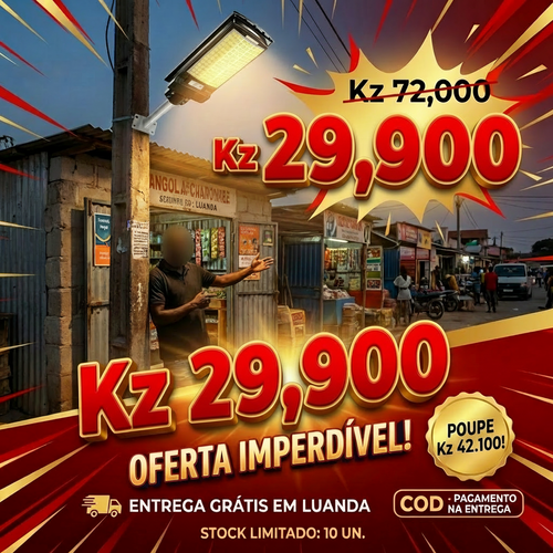 🇦🇴💡🔥 TENDÊNCIA EM LUANDA! — Lâmpada Solar Inteligente ☀️⚡ — Sensor Automático de Movimento 🚶‍♂️📡  — Resistente à Chuva 🌧️💦— Perfeita para Casa, Jardim e Portão 🏠🌳