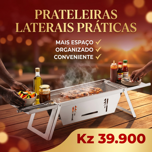 🇦🇴🔥 OFERTA LUANDA! — Churrasqueira Dobrável em Aço Inoxidável! — 🥩 Perfeita para Carne e Frango! — 🌳 Ideal para Jardim e Praia! — 🔥 Fácil de Montar e Transportar! — 🚚 Entrega Grátis + COD!