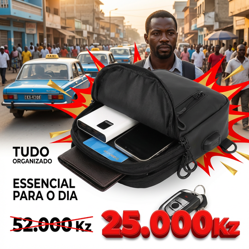 🔥 Bolsa Masculina Moderna com USB — Promoção Especia— 25.000 Kz🚫 Apenas 30 unidades 📦 Entrega grátis— Pague só ao receber