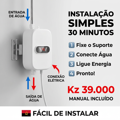 🇦🇴 Luanda🔥 | Mini Aquecedor Elétrico Instantâneo🏠🚿 — Banho Quente Rápido 🚿 — Ideal para Casa e Apartamento 🏢 — Instalação Simples 🔧— Sem Reservatório ❌ — Poupa Energia ⚡💰