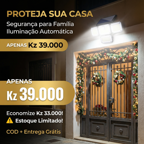 ⚠️☀️Luanda💡—Proteção Total da Casa 🔒🏠— Lâmpada Solar 4 Cabeças Giratórias 🔄 — Carrega de Dia ☀️, Ilumina à Noite 🌙, Sem Eletricidade ❌🔌, Sensor Inteligente 🚶‍♂️💡