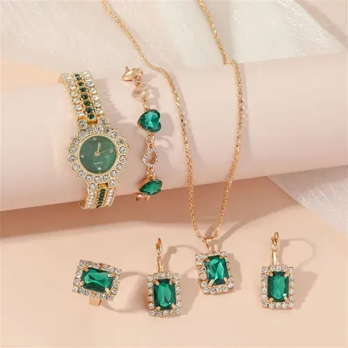 💎Conjunto incrível com relógio, colar, anel, pulseira e brincos💎