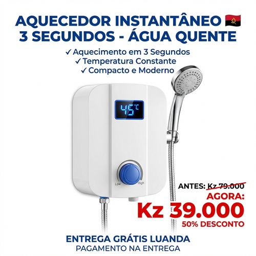 🇦🇴🚿 Luanda |Aquecedor Elétrico Instantâneo de Parede🔥🚿 — Água Quente em 3 Segundos ⚡ — Quente & Frio ❄️🔥 — Compacto e Econômico 💰 — Ideal para Casa e Apartamento 🏢 — Instalação Simples 🔧— Ideal para Banho e Lavar Mãos 🛁