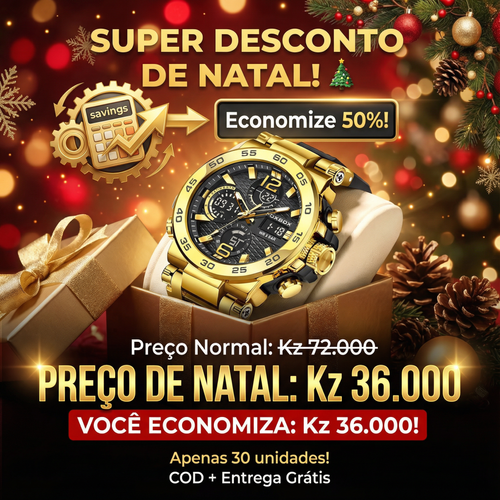 🇦🇴Estilo Moderno para Luanda | Relógio Masculino Duplo Display ⌚🔥 À Prova de Água 💧 | Luz Noturna 🌙 | Design Forte para Homens Modernos 💎
