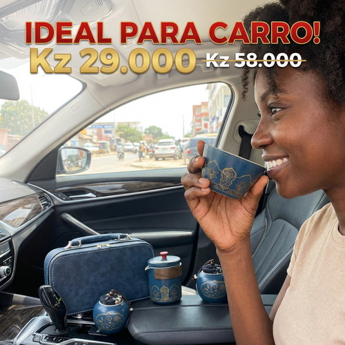 🇦🇴🔥Luanda 🍵✨ Conjunto Chá Portátil 🎒 Uma chaleira + 3 copos ☕ Cerâmica azul com dourado 💎 Estilo luxo leve 💼 Ideal para viagem, carro e escritório 🎁 Presente elegante🎁Ótimo presente