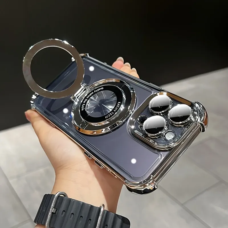 High-grade electroplated magnetic airbag phone case with wireless charging, suitable for iPhone 11 to 16 Pro Max