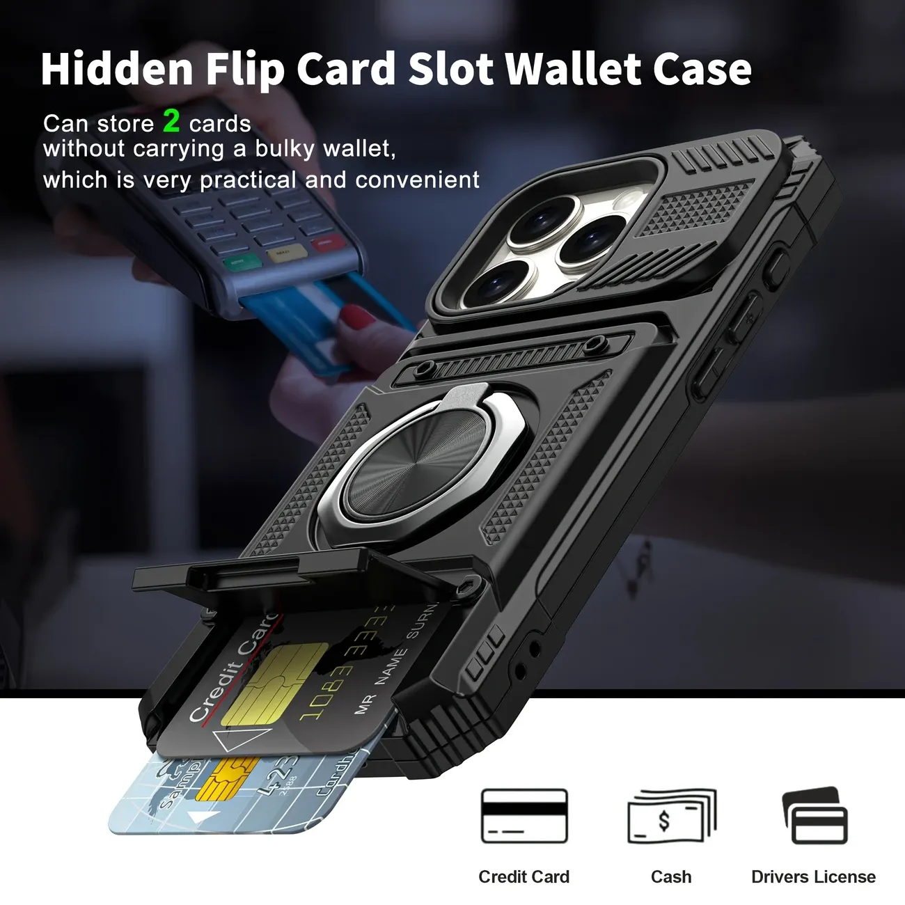 Magnetic vehicle-mounted shock-absorbing bumper design hidden card slot mobile phone case suitable for iPhone 16 15 14 13 12 11 ProMax