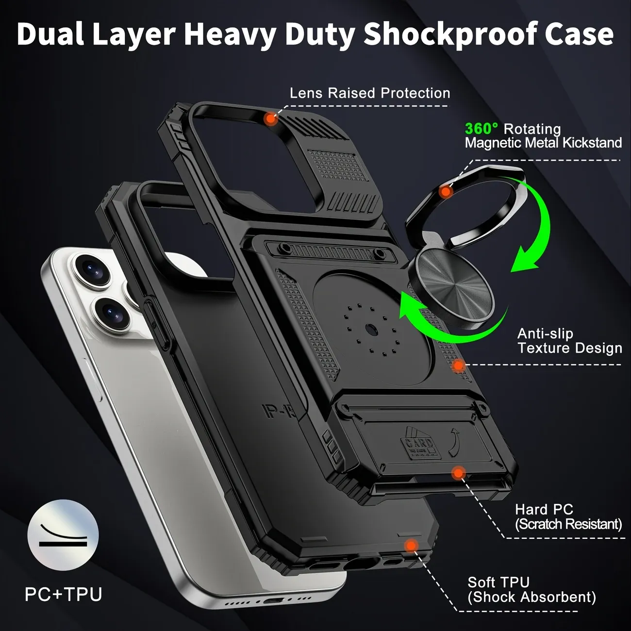 Magnetic vehicle-mounted shock-absorbing bumper design hidden card slot mobile phone case suitable for iPhone 16 15 14 13 12 11 ProMax