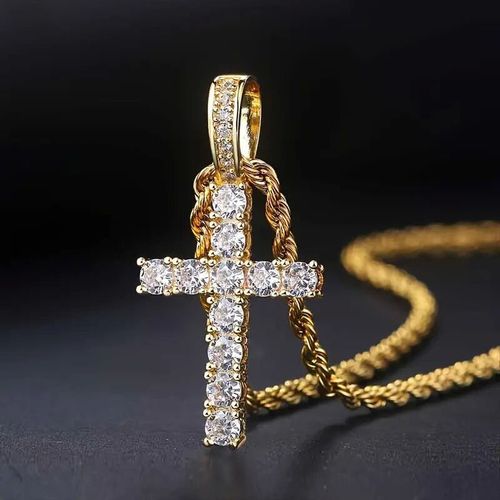 CAOSHI Stainless Steel Rope Chains Brass Pendant Tennis Cubic Zirconia Cross Necklaces Gold Silver Plated Ladies Necklace Men