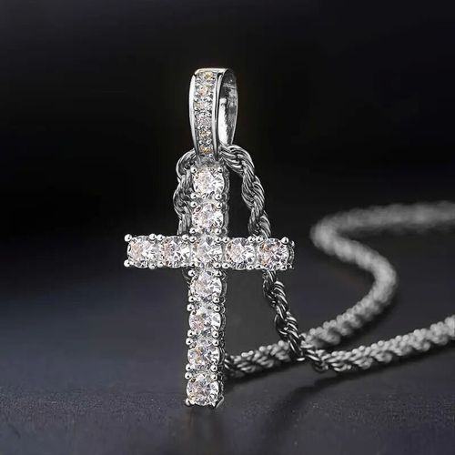 CAOSHI Stainless Steel Rope Chains Brass Pendant Tennis Cubic Zirconia Cross Necklaces Gold Silver Plated Ladies Necklace Men