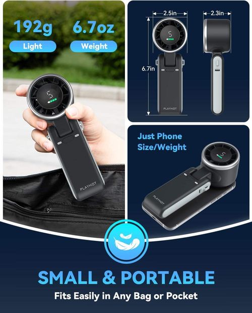 PlayHot Portable Handheld Turbo Fan 5 Gear Wind 12 Working Hours Foldable Lightweight Adjustable for Outdoor Travel Beach