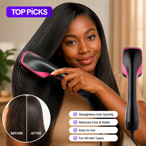 2‑in‑1 Hot Air Comb Hair Dryer Brush, Negative Ion Straightener for Thick Curly African Hair, Home Salon Hair Styling Tool