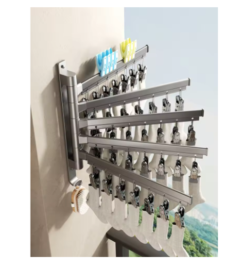 Folding And Rotating Iron Socks Drying Rack Balcony Home Underwear Multi Functional Non Perforated Drying Rack