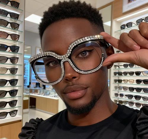 Black Oversized Rhinestone Sunglasses  Glam Statement Shades