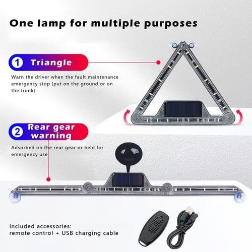 🌀Foldable Solar Powered 🚗Triangular Warning Light