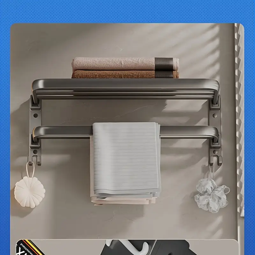 Copper Pot Gray Wall-Mounted Towel Rack with Double Layer Shelf