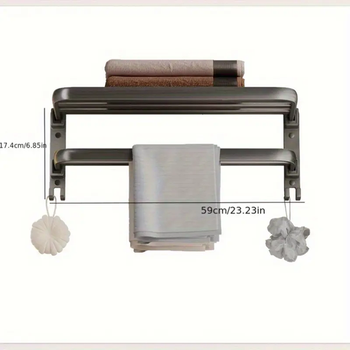 Copper Pot Gray Wall-Mounted Towel Rack with Double Layer Shelf