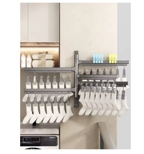 Folding And Rotating Iron Socks Drying Rack Balcony Home Underwear Multi Functional Non Perforated Drying Rack