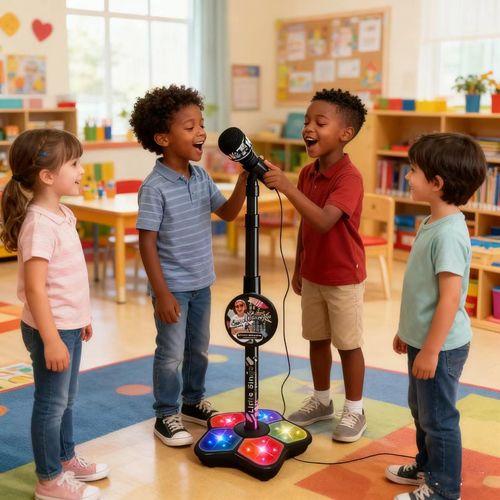 Kids Karaoke Microphone Toy with Stand & Lights