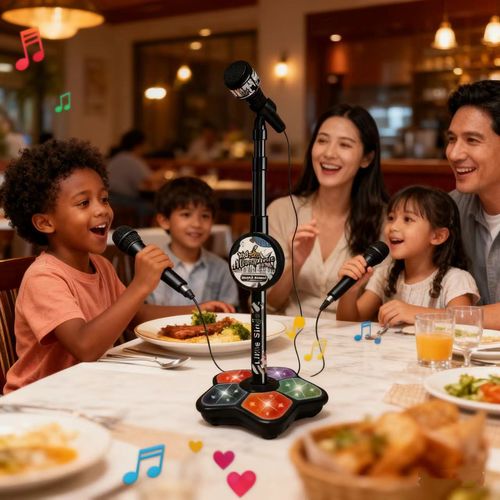Kids Karaoke Microphone Toy with Stand & Lights