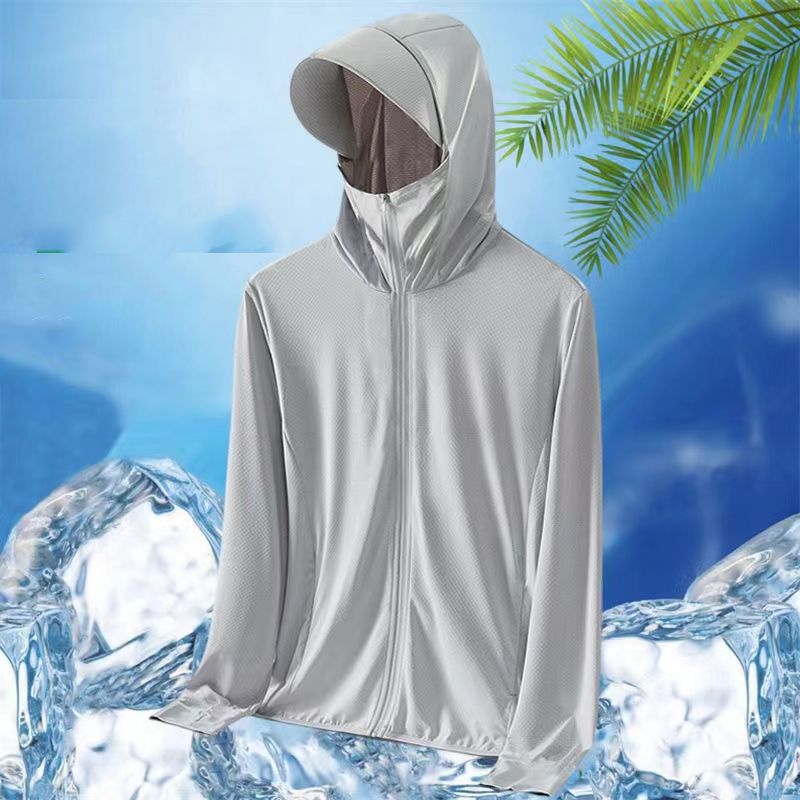 Men's Summer Ice Silk UV Protection Clothing with Breathable Thin Face Cover for Outdoor Yacht Fishing and Beach Activities