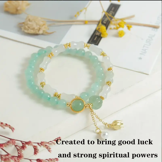Bring Luck to Your Family with Our Neutral Jade Bamboo Stone Multi-Ring Bracelet