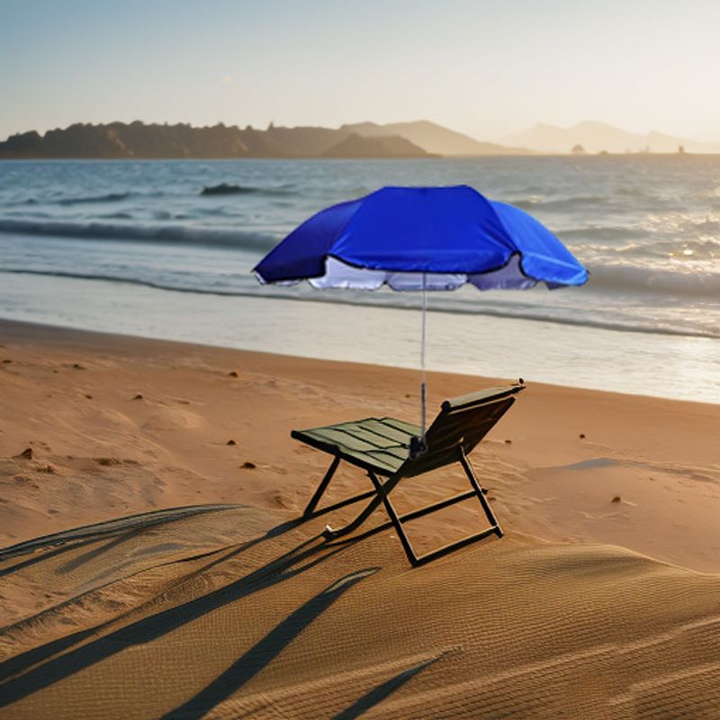 Adjustable Beach Chair with Parasol and Backrest – Perfect for Fishing, Seaside Relaxation, and Sun Protection