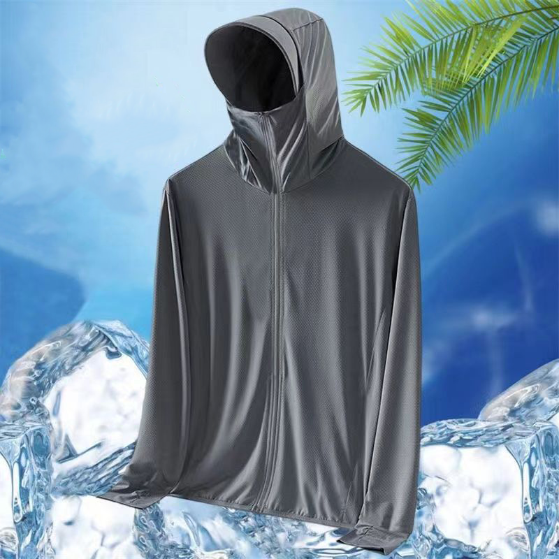 Men's Summer Ice Silk UV Protection Clothing with Breathable Thin Face Cover for Outdoor Yacht Fishing and Beach Activities