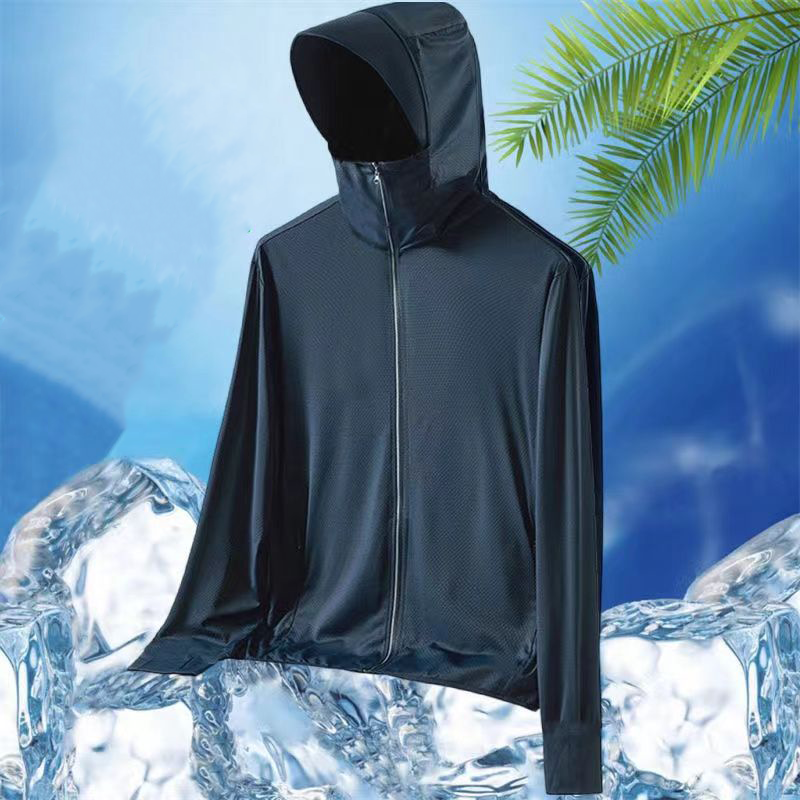 Men's Summer Ice Silk UV Protection Clothing with Breathable Thin Face Cover for Outdoor Yacht Fishing and Beach Activities