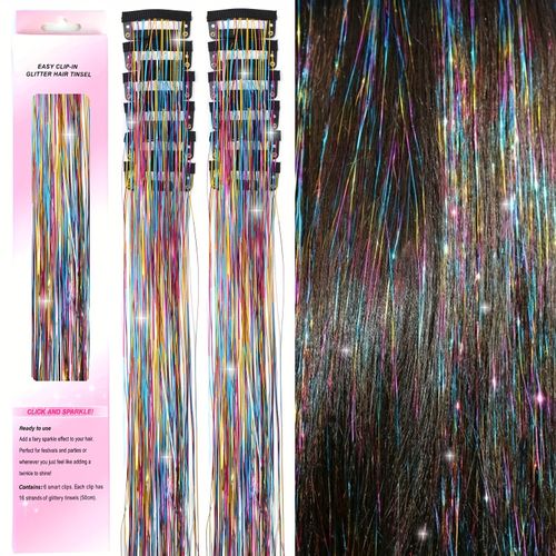 24pcs 19.5-inch Shiny Sparkle Hair Extension Clip In Hair Tinsel