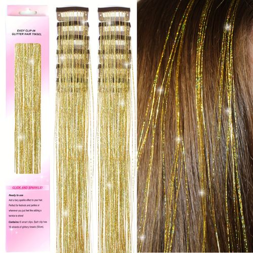 24pcs 19.5-inch Shiny Sparkle Hair Extension Clip In Hair Tinsel