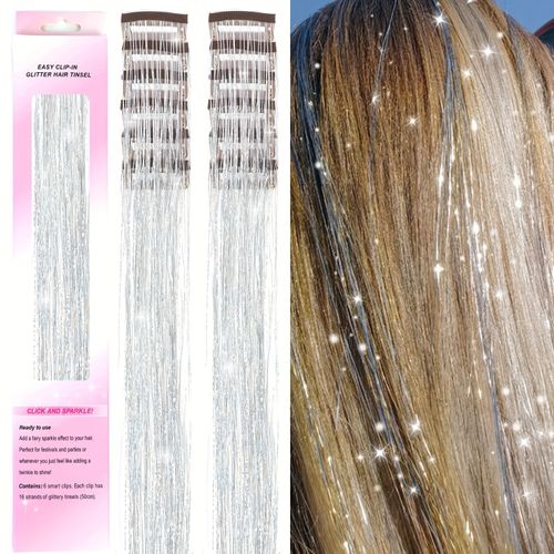 24pcs 19.5-inch Shiny Sparkle Hair Extension Clip In Hair Tinsel
