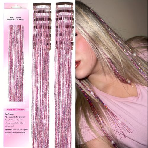 24pcs 19.5-inch Shiny Sparkle Hair Extension Clip In Hair Tinsel