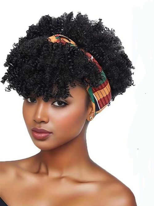 (2 pieces random color) 6 Inch Short Kinky Coily Headband Wigs