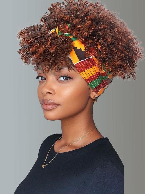 (2 pieces random color) 6 Inch Short Kinky Coily Headband Wigs