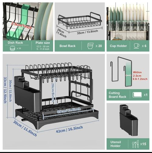 2-Tier Black Dish Drying Rack for Kitchen