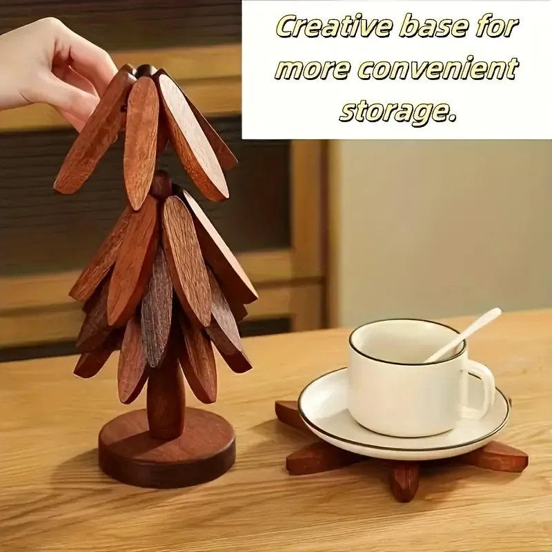 Natural Tree Trivet Set - 4 Wooden Trivets & 1 Stand