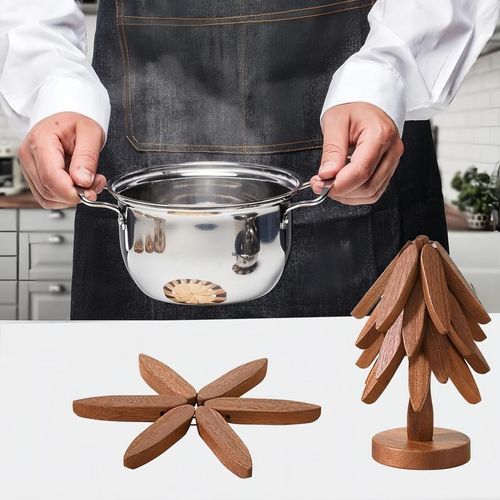 Natural Tree Trivet Set - 4 Wooden Trivets & 1 Stand