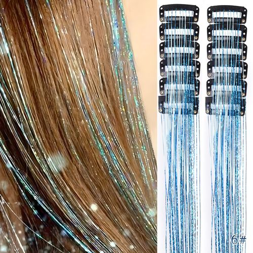 24pcs 19.5-inch Shiny Sparkle Hair Extension Clip In Hair Tinsel
