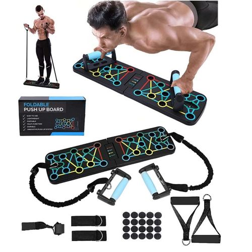 30-Hole Foldable Push Up Training Board + Pull Rope  for Men's Chest and Abdominal Muscle Training |  Portable and Foldable |