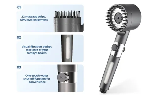 High Pressurized Filter Shower Head 3-mode Adjustable Spray with Massage Brush Rain Faucet Bathroom Accessories